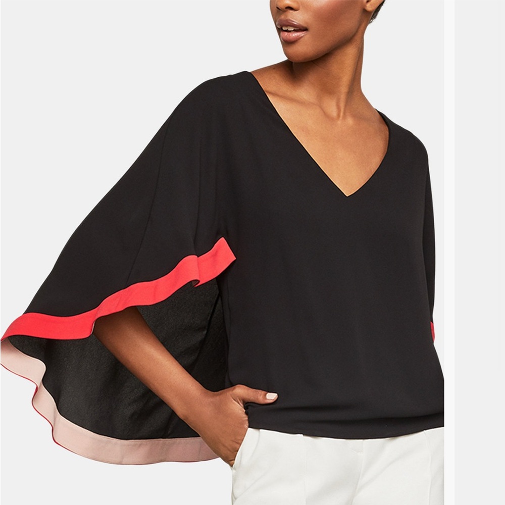 BCBGMAXAZRIA Charmaine Flutter-Sleeve Cape Top Size:XS